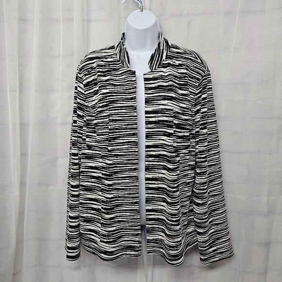 Chico's Cardigan Jacket Black White Stripes Casual Office Open 3 (XL) - Picture 1 of 12
